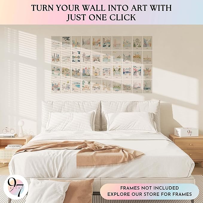 97 DECOR Vintage Travel Decor Posters - World Travel Wall Art Prints, Retro Popular Cities Photo Collage Kit, Trendy City Landscape Aesthetic Pictures for Teen Dorm Bedroom Decorations (40 Pcs, 4"x6")