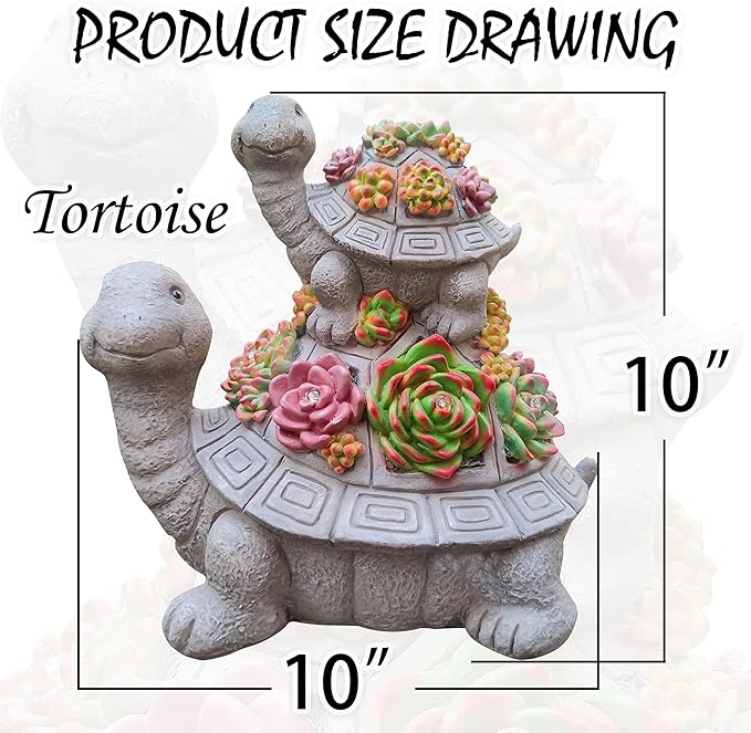 Large Turtle Solar Garden Outdoor Statues with Succulent and 6 LED Lights,Outside Solar Turtle Decor Art for Garden,Home,Lawn,Yard, Balcony Ornament