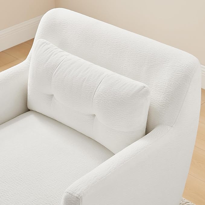 Modern Accent Chair with Terry Fabric, Upholstered Armchair with Spring Package Cushion & Solid Wood Frame, Comfy Lounge Chair for Living Room, Bedroom, or Reading Corner, Terry, White