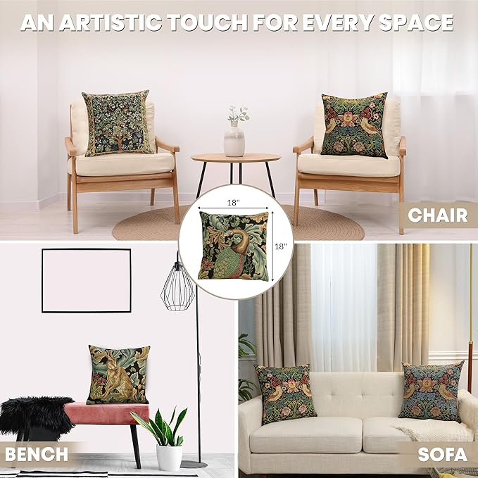 Charlotte Home Furnishings Throw Pillow Covers, Decorative Boho Pillow Covers for Couch, Living Room, Black Peacock Square Cushion Cases 18x18 in, European Cotton Jacquard Woven for Cozy Bedroom Decor