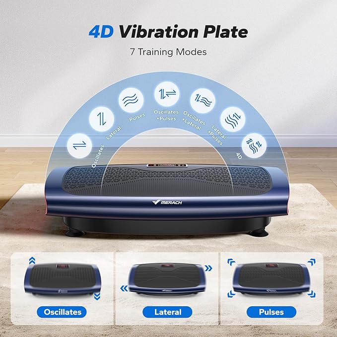 MERACH Vibration Plate Exercise Machine, 3D & 4D Vibration Plate with 2 Tension Ropes LED Display, Whole Body Vibration Platform for Women Men, Exercise Equipment for Home