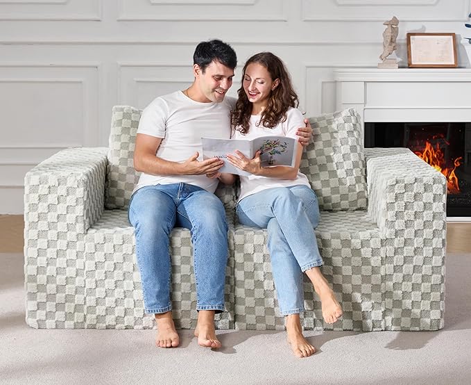 Modular Sectional Sofa 2 Seater Loveseat Modular Couch with Deep Seat Memory Foam Cloud Sofa Chair with Pillows Oversized Sectional Sofa for Living Room Bedroom (Plush GREYOLIVE, Loveseat)