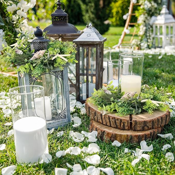 6 Pcs Shell Starfish Swag Wreath Summer Wreaths for Kitchen Cabinet Mini Artificial Rustic Farmhouse Wreaths with Ribbon for Pillar Front Door Porch Wall Window Farmhouse Decoration