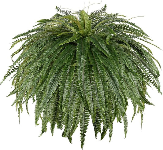 Single Silky 50" Artificial Fern Plant, Large Fake Fern with 128Fronds, Realistic Faux Boston Fern Bush for Outdoors & Indoor, Silk Greenery for Planter, Garden, Office, Home Décor