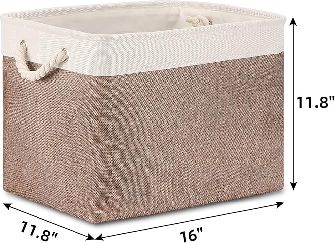 Bidtakay Large Storage Baskets with Handles for Organizing 16" x 11.8" x 11.8" Rustic Shelf Baskets [2-Pack] Foldable Clothes Baskets Fabric Collapsible Bins for Closet (White&Earthy Brown)