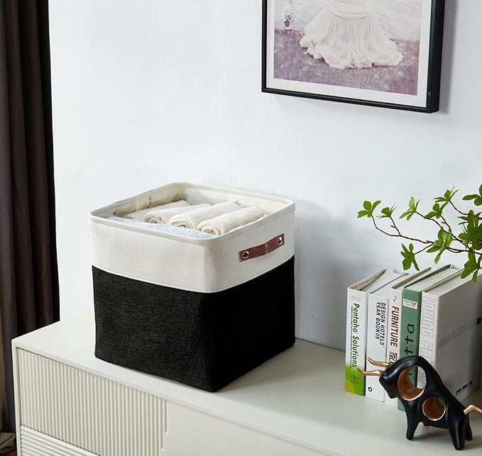 DECOMOMO Storage Cubes, 11x11 Cube Storage Bins, Baskets for Shelves (Black & White, Cube 11" - 4 Pack)