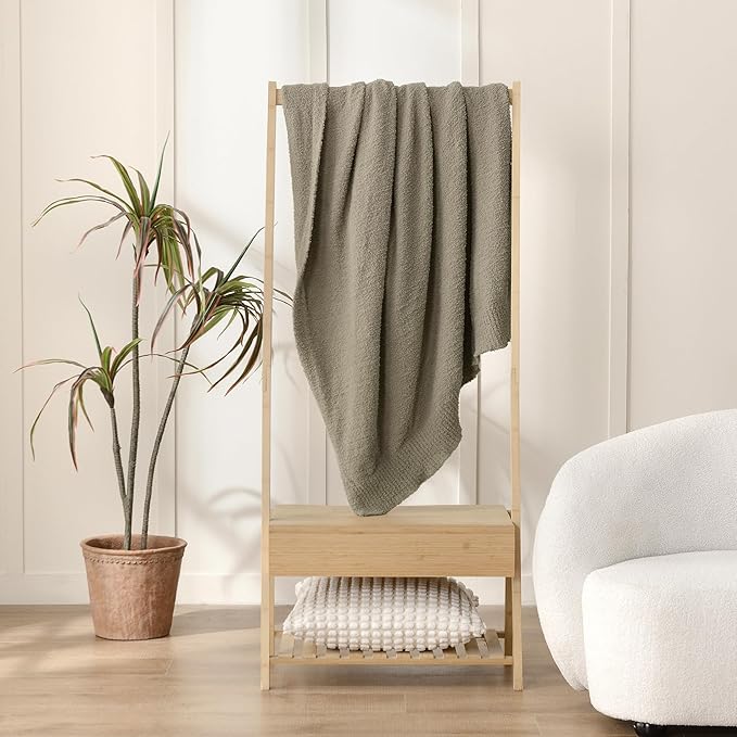 JOOJA Knit Throw Blanket Super Soft Warm Blanket for Couch Lightweight Fluffy Blanket for Bed Sofa 60x80 Inches Taupe