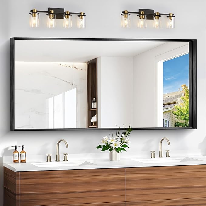 Black Bathroom Mirror, 30x60 Inch Rectangular Deep Frame Mirror, Large Wall Mounted Bathroom Vanity Mirror Over Sink for Bedroom,Restroom, Living Room, Hangs Vertically or Horizontally