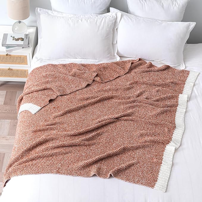 MIULEE Fall Rust Super Soft Throw Blanket for Bed, Twin Size Cozy Fluffy Warm Blankets Knit Blankets for Couch, Sofa, Chair, Living Room, Camping, Picnic, 60 x 80 inch