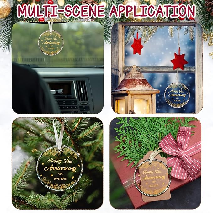 50th Wedding Anniversary Ornament, 50th Anniversary Wedding Gift, 50 Years As Mr. & Mrs. Gift for 50 Years Couple Husband Wife Married Parents Grandparents Friends 2025 - Glass Ornament 3"