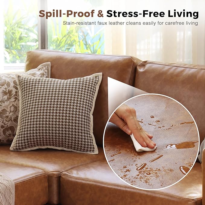 Oversized 145.5" Faux Leather Modular Sectional Sofa, Modern Large 12 Seater U Shaped Couch with Storage Seat with Reversible Chaise Deep Seat for Living Room DIY Combination - Brown