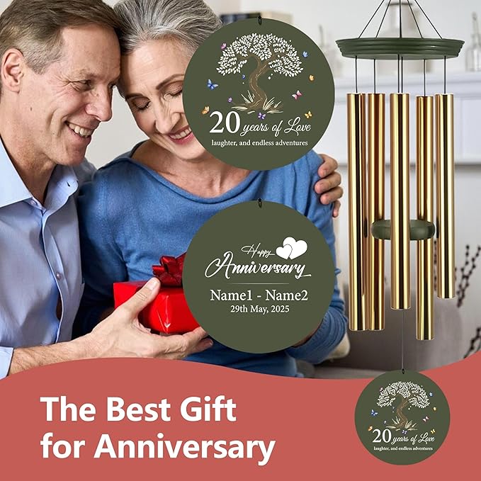 ASTARIN 20th Wind Chimes for Couple, Personalized Wind Chimes for Anniversary, Couple Gifts for Keepsake, Deep Tone Windchime Romantic Gift for Women Men