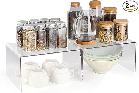 Acrylic Cabinet Organizer, Shelf Organizer, Set of 2 Spice Organization for Cabinet, Spice Rack, Stackable Kitchen Countertop Organizer | Cupboard, Pantry Shelves, and Storage Space Saver