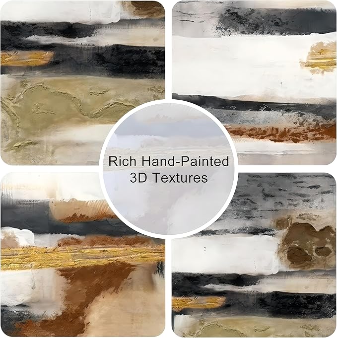 Modern Abstract Framed Canvas Wall Art Set, Neutral Textured Wall Decor, Boho Minimalist Gold and Gray Wall Painting for Living Room, Bedroom, Dining Room, Office - 16" x24" x3