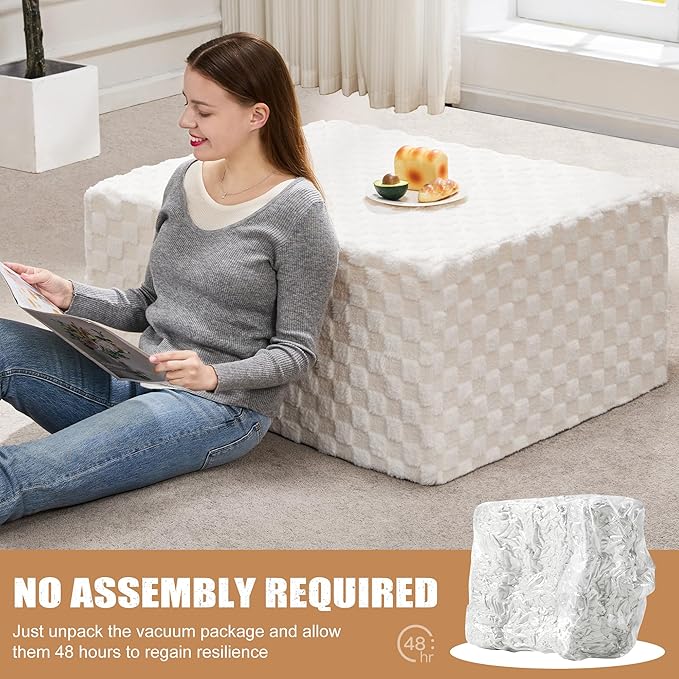 Hobestluk Rectangle Ottoman Memory Foam Footrest for Couch with Removable Cover Large Floor Seating for Adults Ottoman Coffee Table for Living Room, Bedroom or Office (Plush White, Footrest)