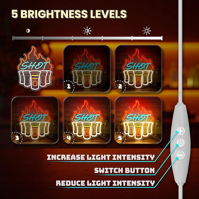 Shot Neon Sign, Bar Neon Signs for Wall Decor, Dimmable Acrylic Neon Lights for Home Bar Pub Club Bistro Man Cave Restaurant Party Decorations Gift