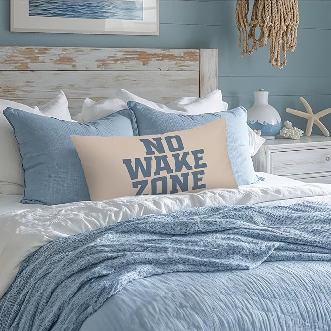 Coastal Beach Room Decor 12x20 Pillow Cover, Lake House Decor, No Wake Zone Nautical Coastal Decorative Lumbar Pillow Covers for Bedroom Living Room Home Sofa Couch