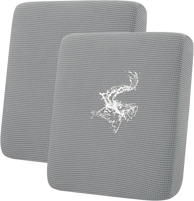 hyha Waterproof Couch Cushion Covers for Pets, Non Slip Sofa Seat Cover for Dogs Washable, Soft Thick Stretch Jacquard Fabric, Sofa Slipcovers with Elastic Bottom (2 Pieces, Light Grey)