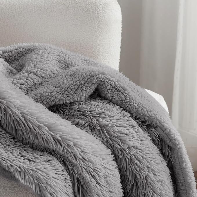Bedsure GentleSoft Fluffy Grey Throw Blanket, Grey Decor Cozy Gifts for Women Men, Soft Sherpa Fleece Fuzzy Plush Thick Warm Minky Faux Fur Throw Blanket for Couch Bed Sofa, Gray Gifts for Dad, 50x60
