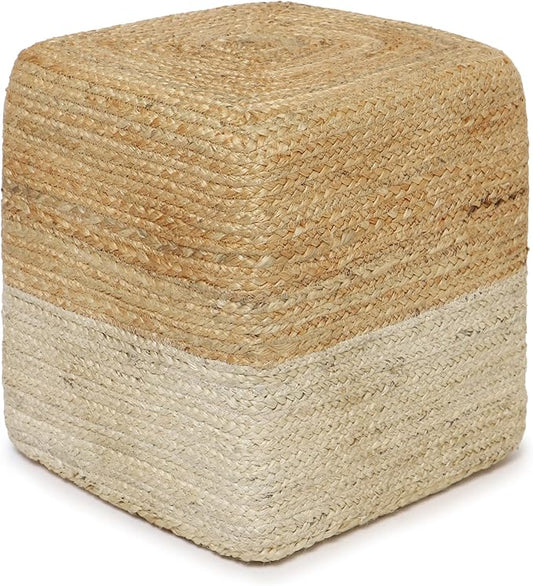 REDEARTH · Cube Pouf Ottoman - Braided Pouffe Accent Sitting Square Footrest for Living Room, Bedroom, Nursery, kidsroom, Patio, Gym; 100% Jute (14.5"x14.5"x16"; Natural Ivory)