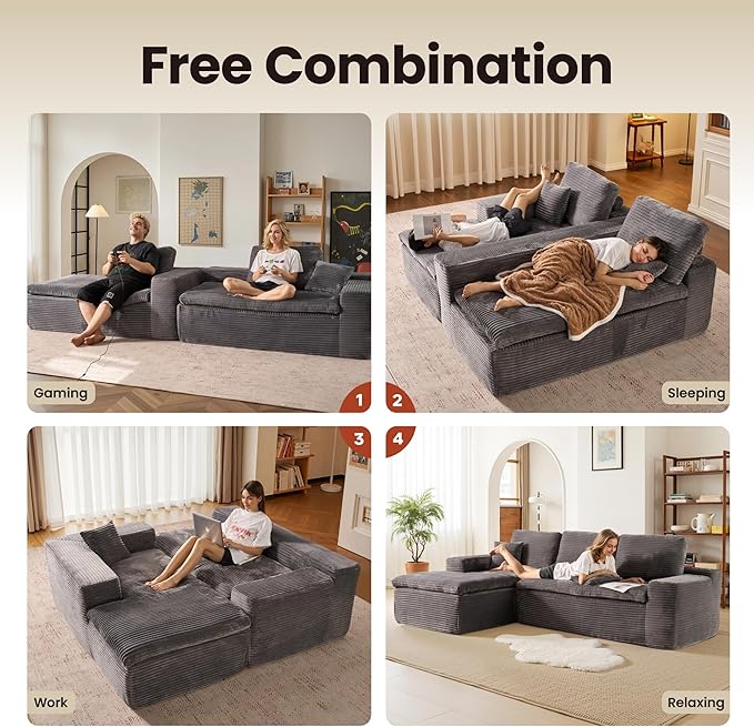 ovios 105” Modular Sectional Sofa with Thicken Seat Cushion, Cloud Couch with Deep Seat, Modern L-Shape Sofas Couches with Chaise,Upholstered Couches for Living Room Bedroom,Grey