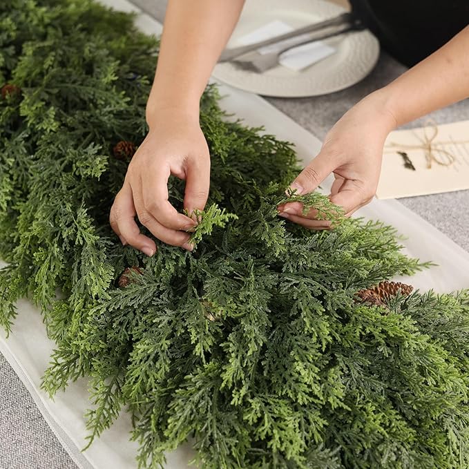 5FT Real Touch Cedar Garland for Fireplace - Artificial Christmas Garlands Realistic Faux Greenery Fake Pine Needles Garland for Holiday,Table, Window,Mantel,Stairs, Home,Indoor Outdoor Decor (2PCS)