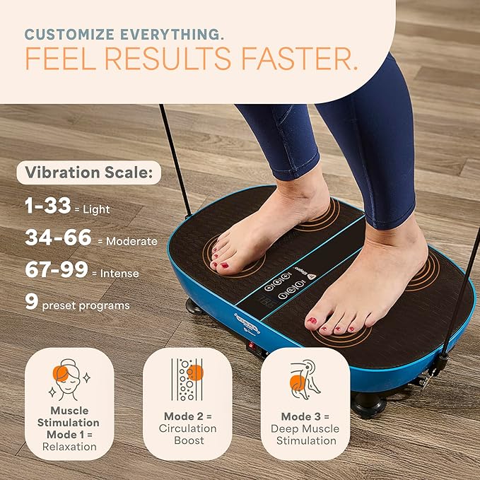 Lifepro Vibration Plate with Built-in Footpad Pulse Technology – Whole Body Vibrating Plate Exercise Machine for Muscle Toning and Comfort – 99 Speeds, 9 Programs, Remote, Bands, Max Weight 265 lbs