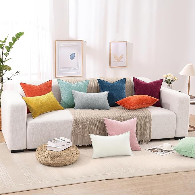 decorUhome Couch Throw Pillow Covers 26x26 Set of 2, Decorative Soft Euro Neutral Chenille Pillow Covers with Elegant Design for Sofa Bed Living Room Home Decor, Blush Pink