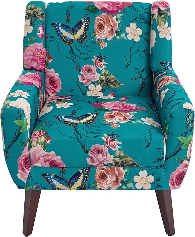 UIXE Floral Accent Chair, Modern Upholstered Armchair in Fabric for Living Room, Comfy Club Arm Chairs Single Sofa Button Tufted Bedroom Reading Seat - Pattern Blue, Set of 1