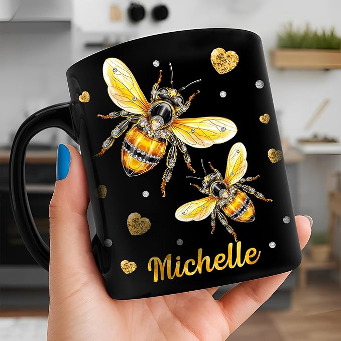 Hyturtle Personalized Jewelry Bee Mug - Bee Keeper Gifts For Women Lovers Teacher - Honey Gifts For Beekeeper Farmer On Birthday - Queen Honeycomb Decor - Custom Coffee Cup Ceramic Mug 11 Oz 15 Oz