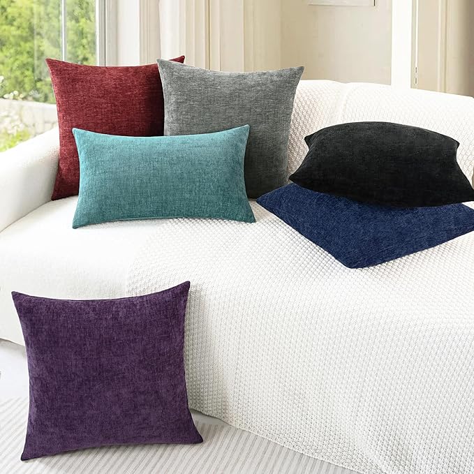 CaliTime Throw Pillow Covers Decorative 12 X 20 Inches Pack of 2 Cozy Chenille Cushion Cases for Couch Sofa Bed Living Room Home Medium Grey