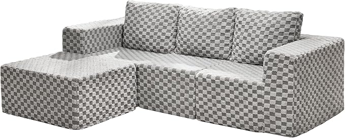 Hobestluk Modular Sectional Sofa Memory Foam Couch Oversized Sectional Sofa 3-Seater with Chaise Cloud Couch with Removable Cover L Shape Sofa for Living Room (Plush Grey, 3-Seater with Chaise)