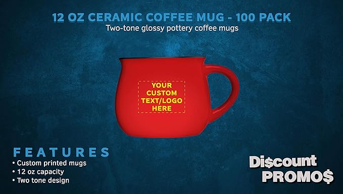 Custom Glazed Campfire Coffee Mugs 12 oz. Set of 100, Personalized Bulk Pack - Perfect for Coffee, Tea, Espresso, Hot Cocoa, Other Beverages - Red