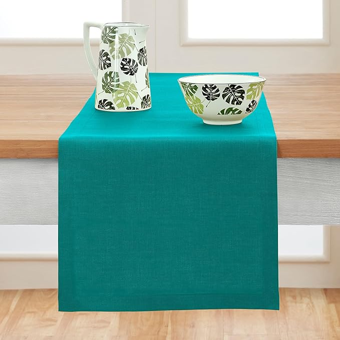 Solino Home Linen Teal Table Runner 72 Inches Long - 100% Pure Linen 14 x 72 Inch Table Runner for Dining, Dresser, Fall, Autumn - Fete