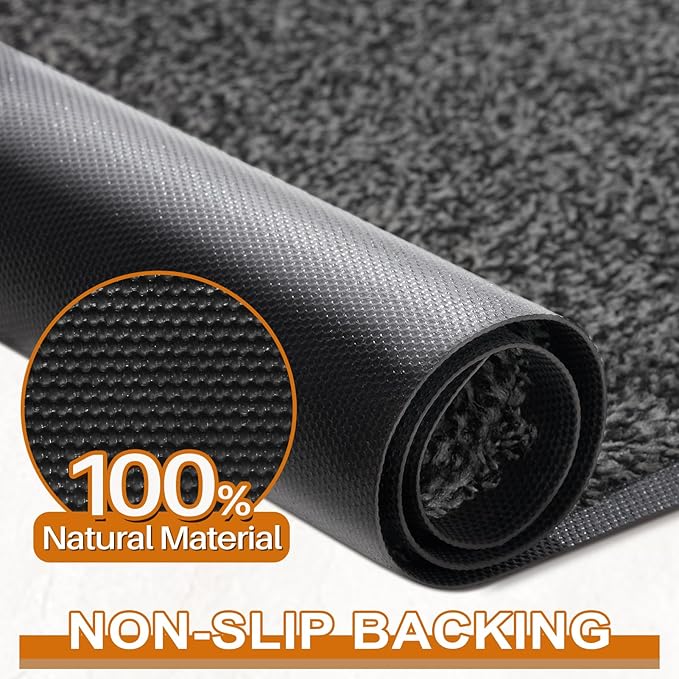 Mibao Front Door Mat, Dirt Trapper Welcome Mat for Outdoor Indoor, Non-Slip Waterproof Doormat, Durable Machine Washable Low Profile Entry Rug for Back Door Outside Patio Porch, 48" x 24", Grey
