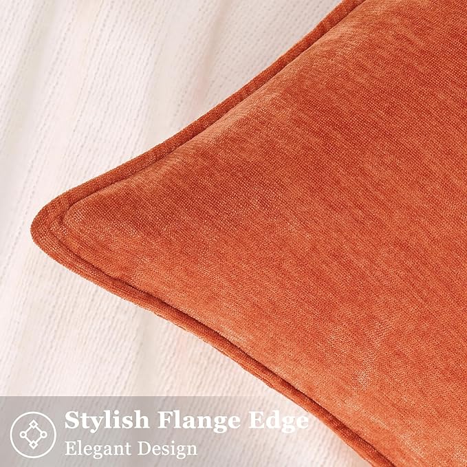 decorUhome Fall Couch Throw Pillow Covers 20x20 Set of 2, Decorative Soft Euro Neutral Chenille Pillow Covers with Elegant Design for Sofa Bed Living Room Home Decor, Rust
