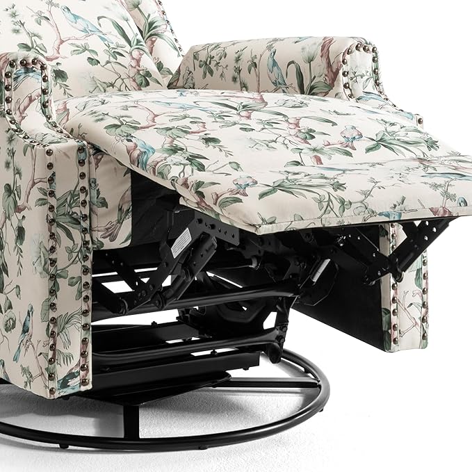 UIXE Swivel Rocker Manual Recliner Chairs Set of 2, Wingback Swivel Glider Fabric Nursery Reclining Sofa Chair, High Back Upholstered Arm Chair for Living Room Bedroom - Bird Pattern