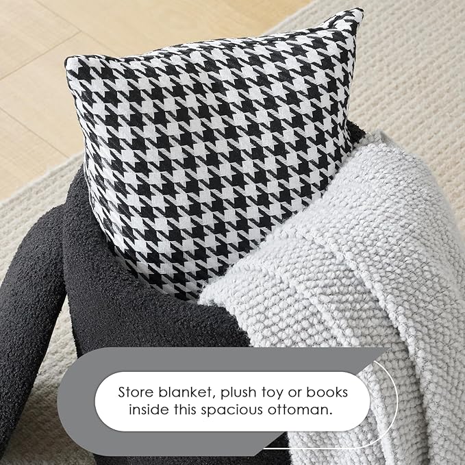 YFO Round Boucle Ottoman with Storage, Multifunctional Upholstered Vanity Chairs for Makeup, Soft Padded Seat with Removable Lid, Modern Rest Stool Seat for Living Room, Bedroom, Black