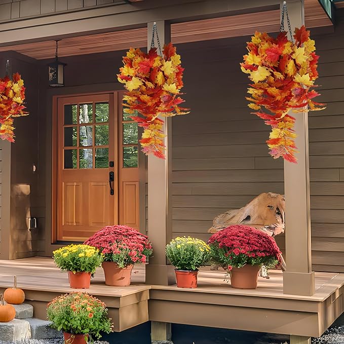 Fall Maple Leaf Hanging Plants Artificial Autumn Leaves Vines Outdoor Autumn Outdoor Decor, Artificial Fall Maple Leaves, Hanging Plants for Autumn Harvest Festival, Fake Plants Indoor(Yellow)