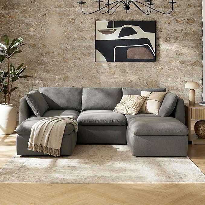 mopio Oversized Modular Sectional Sofa with Fully Removable Covers and Storage, Convertible U, L-Shaped and Sleeper Sectional, Modern Couches with Ottoman Chaise (Stone Gray Fabric, 5 Seats, U)