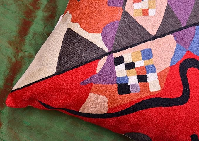Kandinsky Modern Couch Pillow Cover - Red Flow | Abstract Pillows | Mid Century Chair Cushions | Handmade Wool Size 18x18