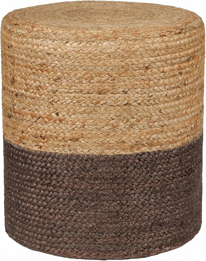 REDEARTH · Cylindrical Pouf Foot Stool Ottoman - Jute Braided Pouffe Poof Accent Sitting Footrest for The Living Room, Bedroom, Nursery, Patio, Lounge - Set of 2 (14.5”x14.5”x16”; Natural Acorn)