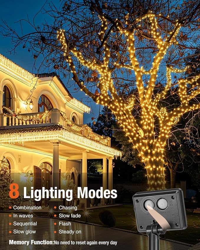 3 Pack Solar Fairy Lights for Outside Waterproof, Total 147FT 450 LED Solar String Lights Outdoor 8 Modes Solar Twinkle Lights for Garden Yard Christmas Tree Wedding Party Decor, Warm White