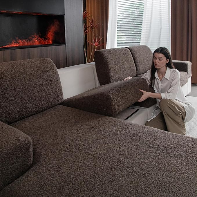 Couch Cushion Covers for Sectional Sofa, Stretch Soft Sofa Slipcovers Washable Wear-Resistant Universal Furniture Protector for Living Room(1 Piece Armrest Cover, Brown)