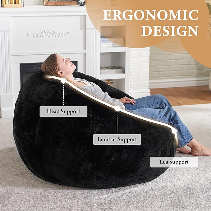 Hobestluk Bean Bag Chairs Large Bean Bag Couch for Adults Stuffed Sofa Chair Comfy Giant Bean Bag Chair with Spacious Design for Reading, Playing or Relaxing (Black)