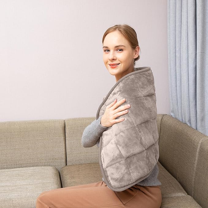 Ruqiji 17''x33'' Weighted Heating Pad, 5.2lbs with 12 Temperature Settings& Countdown Display, Pain Relief for Back/Neck/Shoulders/Abdomen/Legs, Birthday Gifts for Mom Dad Women Men (Light Tan)