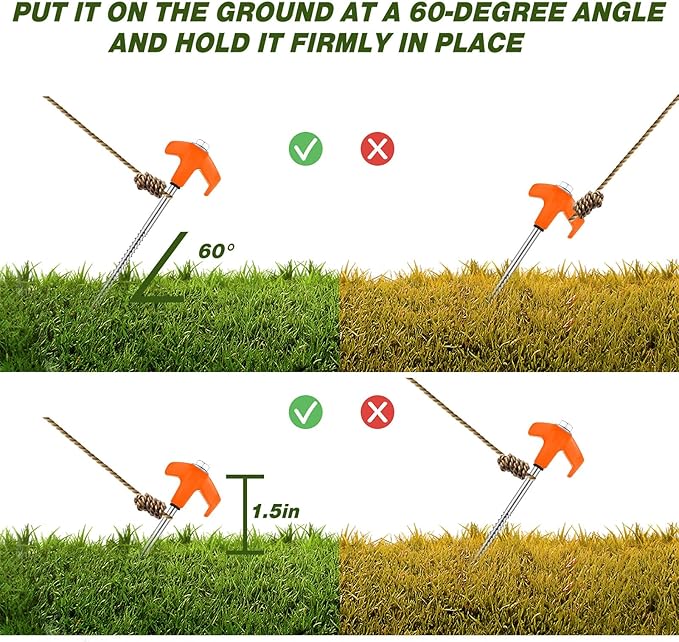 Hicarer 10 Pcs 20 Pcs 8'' Screw in Tent Stakes Heavy Duty Ground Metal Stakes for Inflatables with Hex Head Driver for Outdoor Camping Tent Inflatable Garden Decor (Orange)