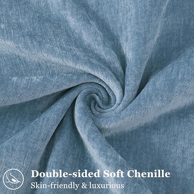 decorUhome Couch Throw Pillow Covers 16x16 Set of 2, Decorative Soft Euro Neutral Chenille Pillow Covers with Elegant Design for Sofa Bed Living Room Home Decor, Blue