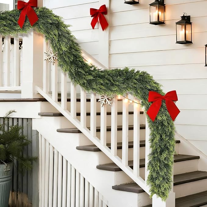 6FT Cedar Garland for Fireplace - Artificial Christmas Garland Thick and Lush Realistic Faux Cedar Fake Pine Needles Garland for Table,Window,Stairs,Mante,Indoor Outdoor Decor (1PCS)
