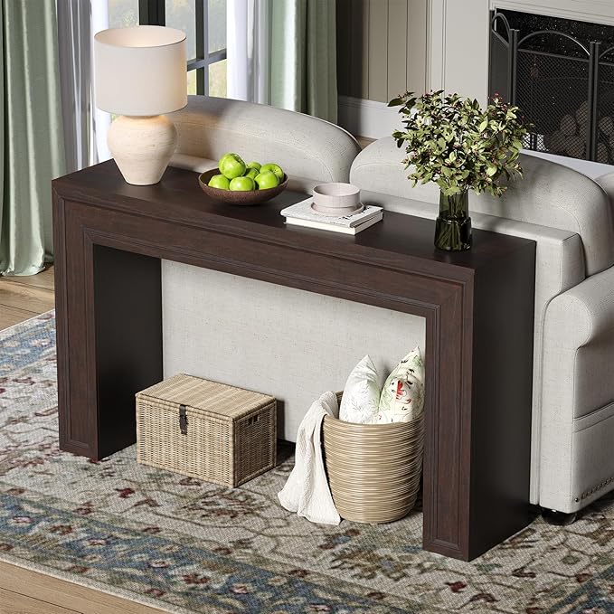 Rresyet 55 Inch Long Console Table, Sofa Table Behind Sofa, Wooden Entryway Table, Farmhouse Entryway Table for Entry, Hallway, Living Room (Cherry)